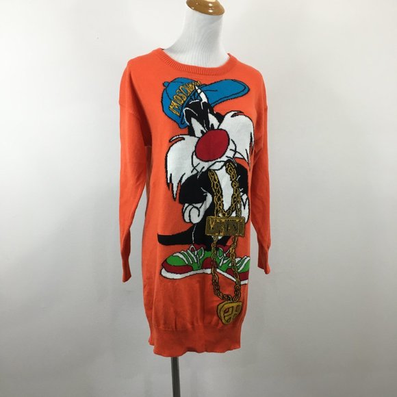 MOSCHINO Couture Milano Sylvester The Cat Looney Tunes Virgin Wool Sweater Dress - Picture 3 of 10